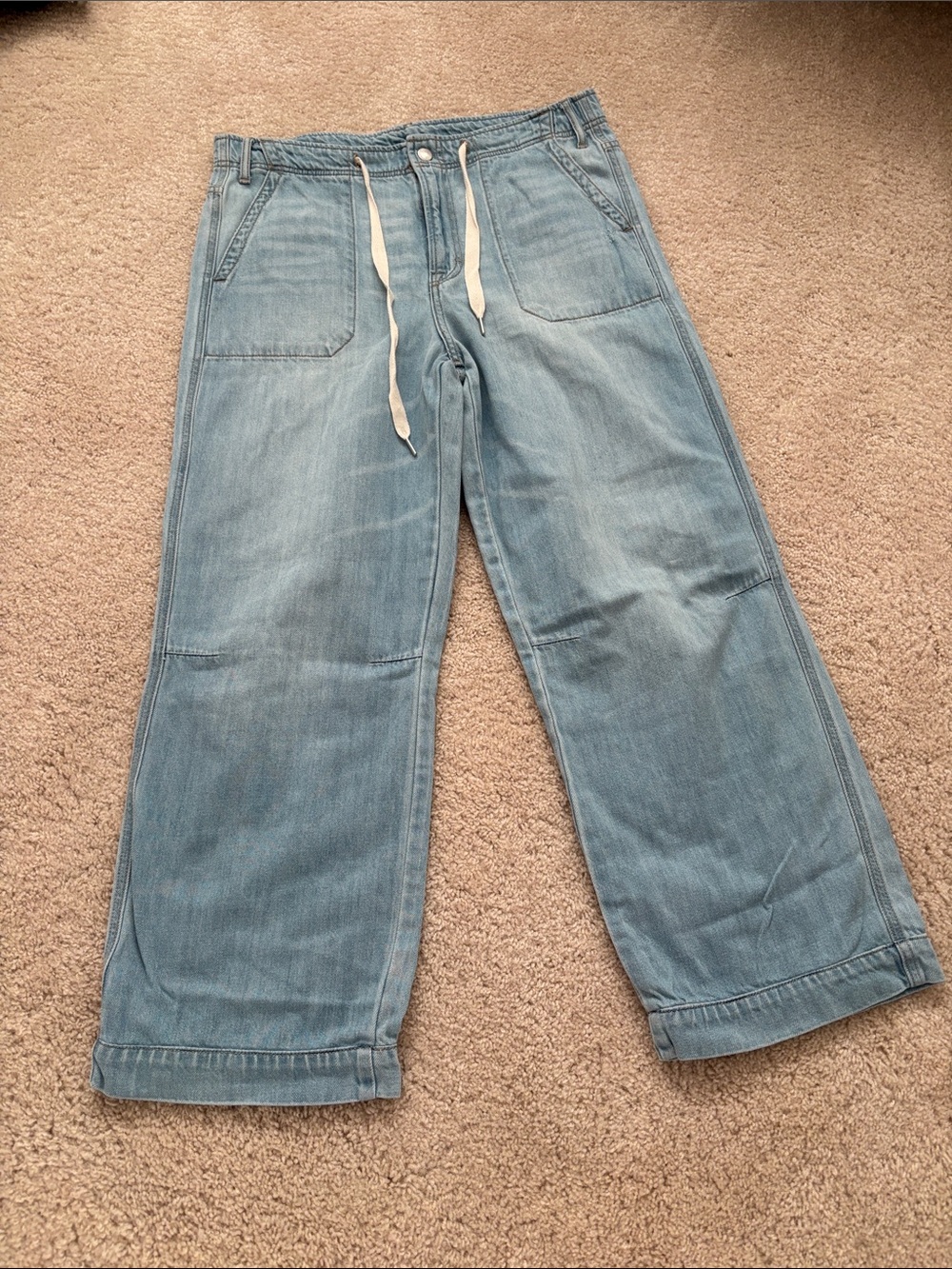 Vici Light Blue Wide-Leg Denim Jeans with Drawstring